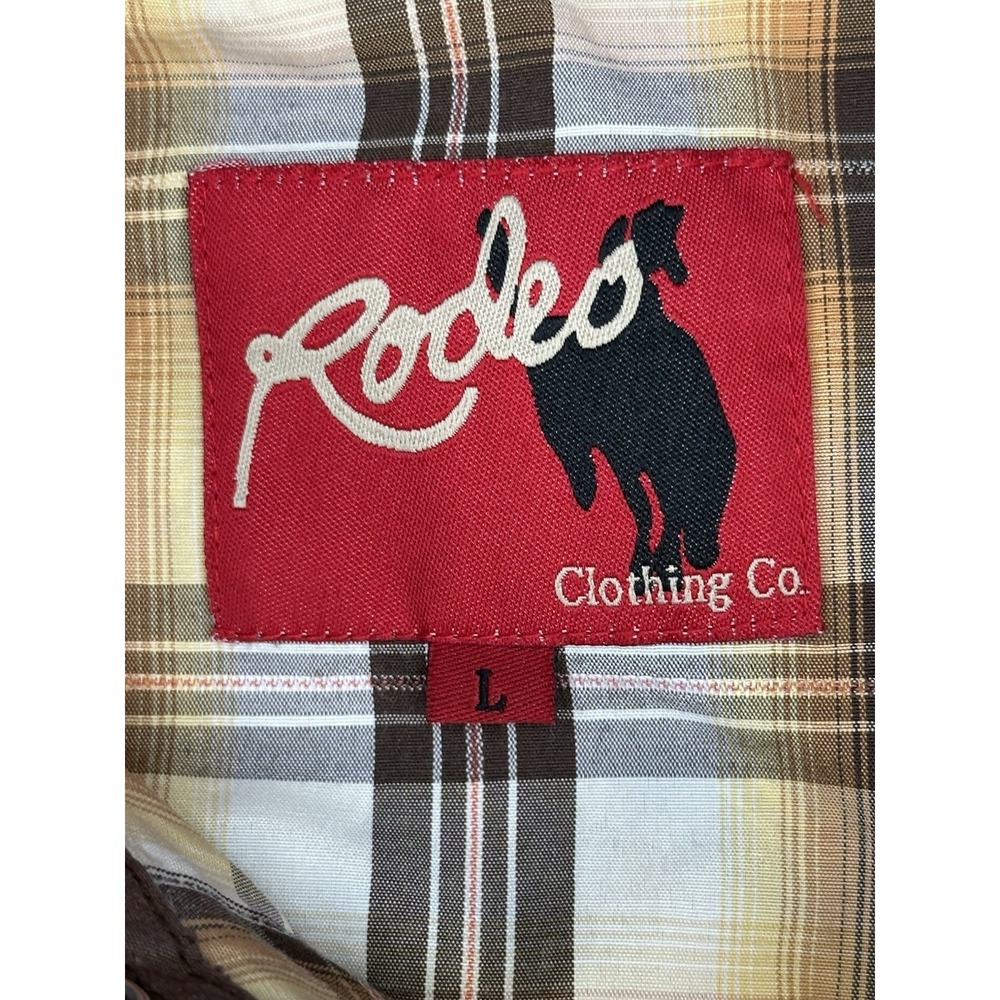 Rodeo Clothing Co Men's Large Pearl Snap Plaid Western Shirt Brown - Picture 7 of 7